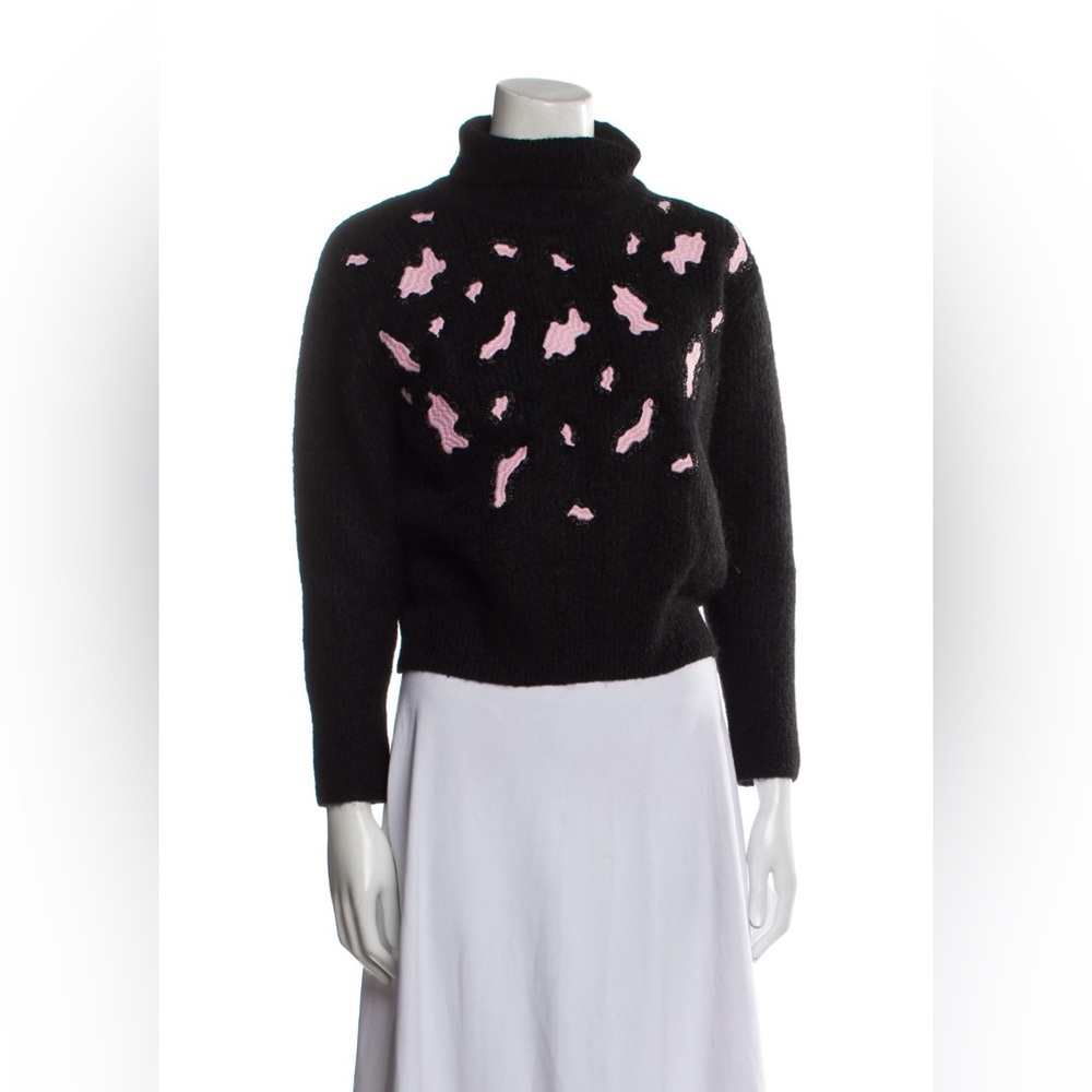 Sandro Size Small Black Turtleneck Sweater with  Pink Embellishments
